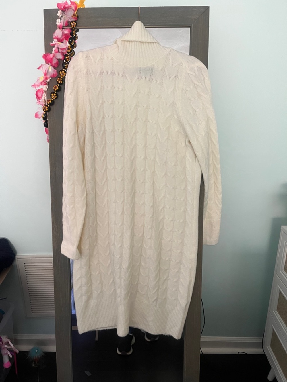 Cozy Cream Cable Turtleneck Sweater Dress